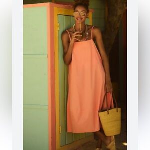 Anthropologie Self Contrast Peach Barrel Midi Dress